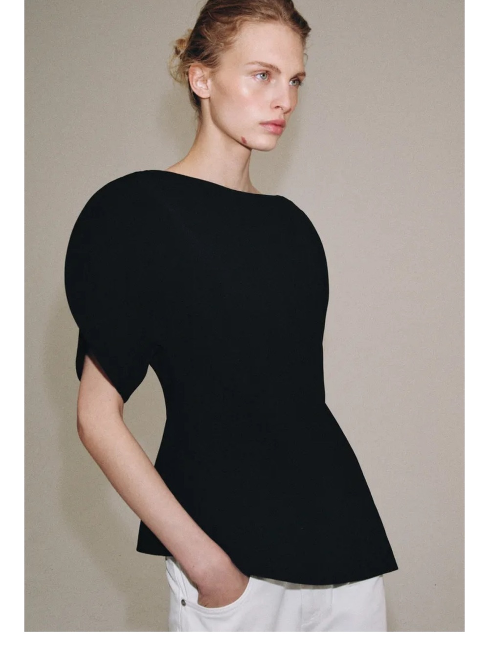 Zara Asymmetric Sculpted Sleeve Top